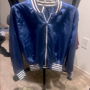 Poof! Blue Bomber Jacket with White Stripes